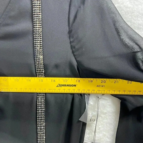 NWT Jennifer Lopez Womens M Black Sheer Blouse Rhinestone Details Bishop Sleeves - Picture 11 of 14